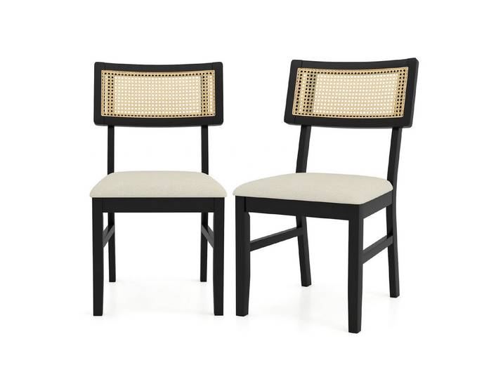 COSTWAY Esszimmerstuhl (2er Set), Rattan Küchenstühle gepolstert Holz 180 kg