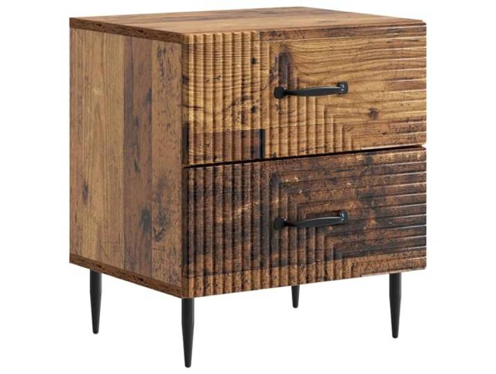 fsahslih Nachttisch Altholz 43 x 34,5 x 47,5 cm Holzwerkstoff 2 Schubladen Kompakte Beistellkommode fürs Schlafzimmer mit schicken Metallbeinen und 2 geräumigen Schubladen im Vintage Altholz-Design.