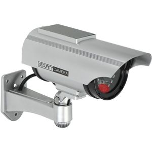 Virone Kamera-Attrappe Dummy outdoor, mit LED Licht, Solarpanel, Akku, silber