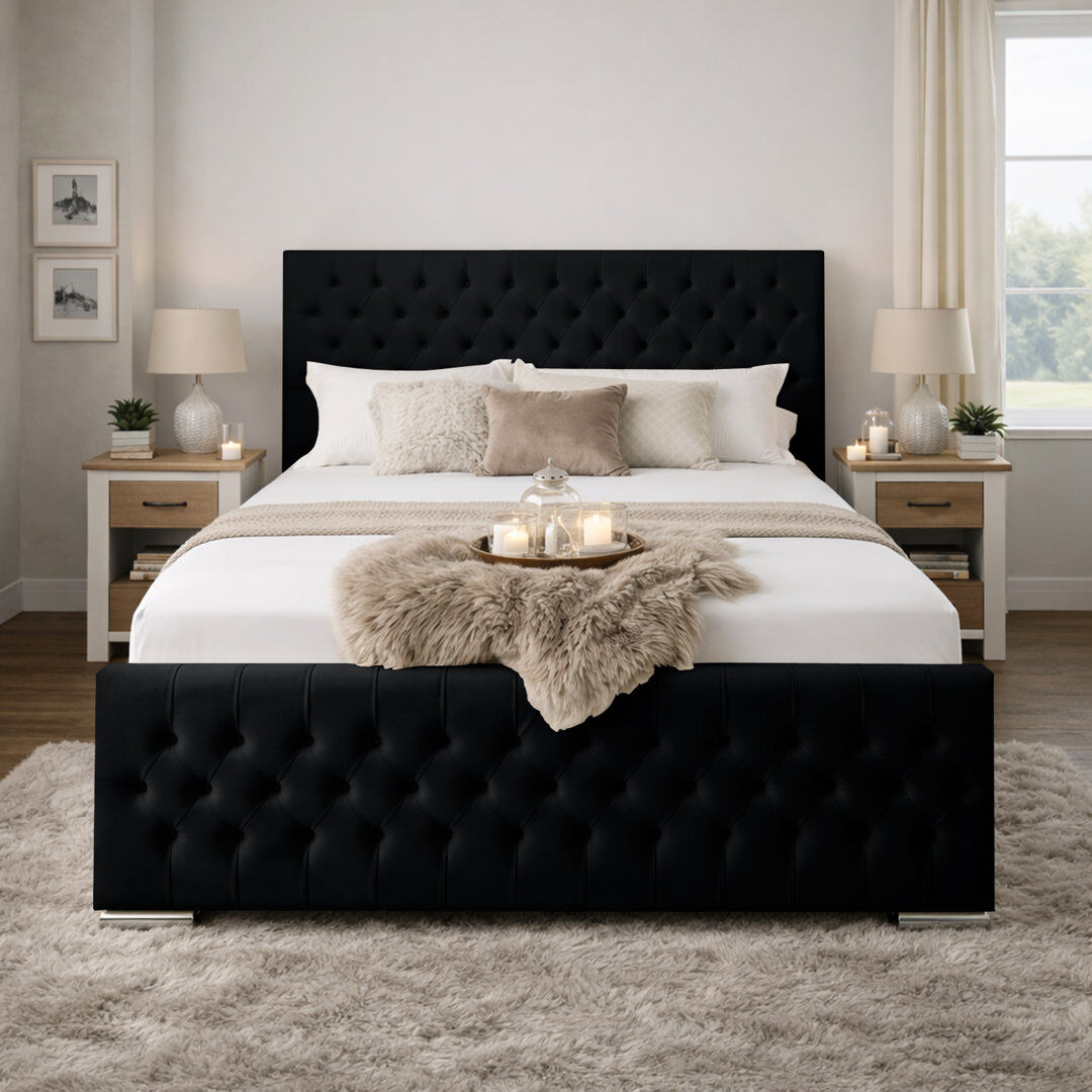 Canora Grey Kensington Upholstered Bed Frame Black Super King (6')