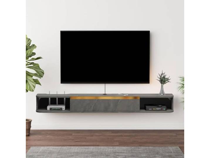 Pmnianhua TV-Schrank, schwebendes TV-Regal, schwimmende TV-Halterung, Befestigung an der Wand, Center, Multimedia-Konsole, Unterhaltung, großer Schrank für Büro zu Hause (Dunkelgrau)