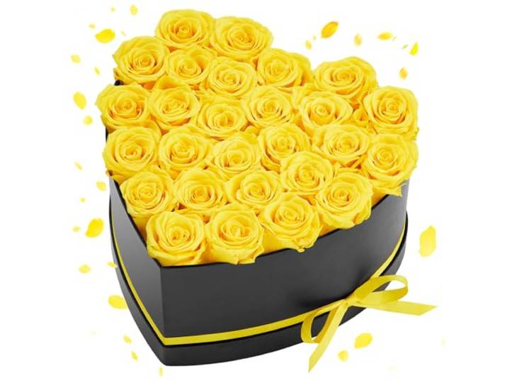 VEVOR Rose Éternelle 27 Fleurs Éternelles Préservées Boîte Forme de Cœur\, Bouquet Rose Éternelle\, Cadeau pour Elle\, Femme\, Épouse\, Maman\, Sœur\, Mamie\, Amie\, Anniversaire\, Saint-Valentin\, Noël\, Jaune