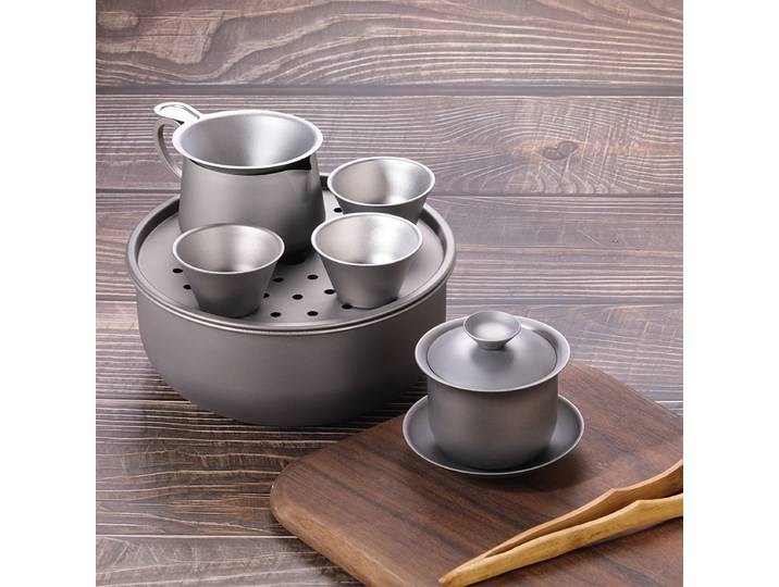 Service à thé en titane pur, Portable, 1,9 L, Camping, alpinisme, voyage, pratique, stockage d'eau, Table ronde, ta9631