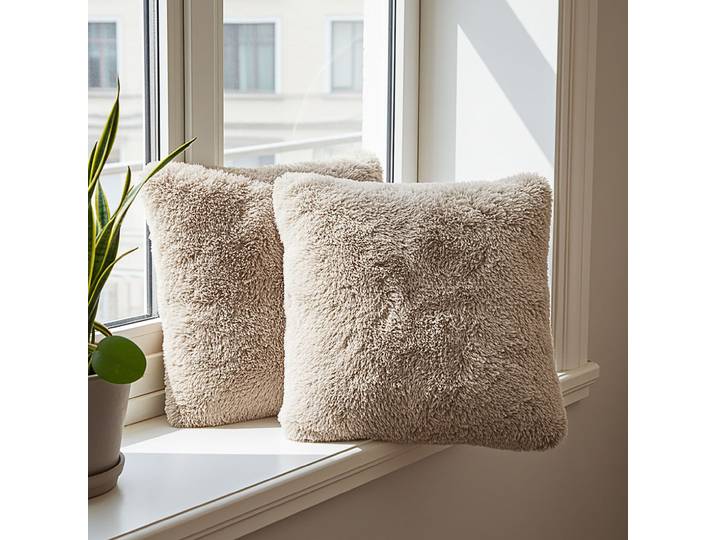 2er-Set Flauschiges Dekokissen 45 x 45 cm, schokobraun