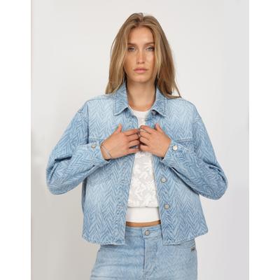 Jeansjacke GANG "94ZOE JACKET", Damen, Gr. S, blau (zig light blau), Stoff, 90% Baumwolle, 2% Elasthan, 8% Polyester, unifarben, relaxed fit normal, 1-Knopf-Manschette, Jacken Jeansjacke, mit Brusttaschen