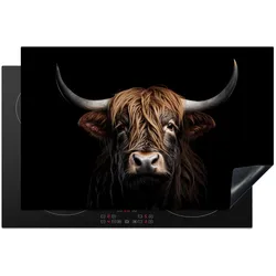 HERDABDECKPLATTE Schottischer Highlander - Porträt - Schwarz - Tier Induktionsschutz 81.6x52.7 cm