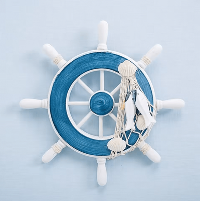 Uplift Curations CoastalCharm 9 Inch Wooden Ship Wheel Wall Decor With Fishing Net For Beach Themed Home Styling a
