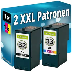 Druckfuxx, Druckerpatrone, SET 2x DRUCKER PATRONE für LEXMARK 32+33 XL P6250 P910 P915 P4310 P4330 P4350