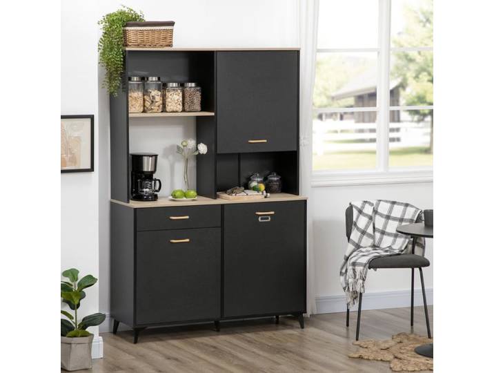 Meuble de rangement meuble auxiliaire cuisine micro‑ondes tiroir armoires étagères 119x41x180cm noir
