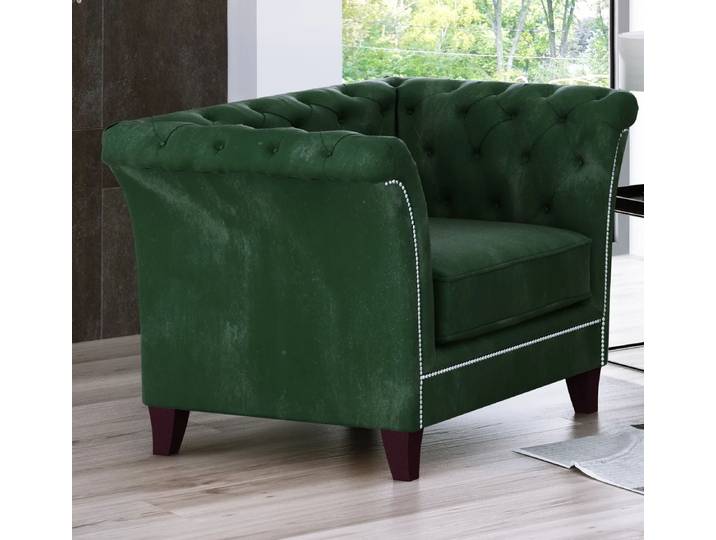 S-Style Möbel Talia - Chesterfield Sessel aus Samt-Stoff mit Holzfüßen - Flasche grün