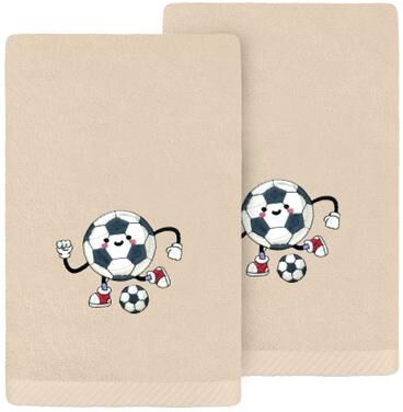 Authentic Hotel and Spa Soccer Player Embroidered Luxury 100% Turkish Cotton Hand Towels Set of 2