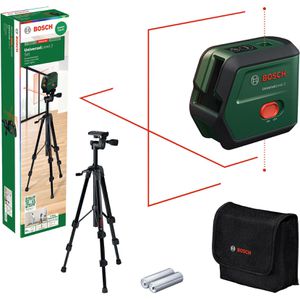 Bosch Kreuzlinienlaser 0603663F01, UniversalLevel 2 Basic, roter Laser, selbstnivellierend, mit Tasche und Stativ