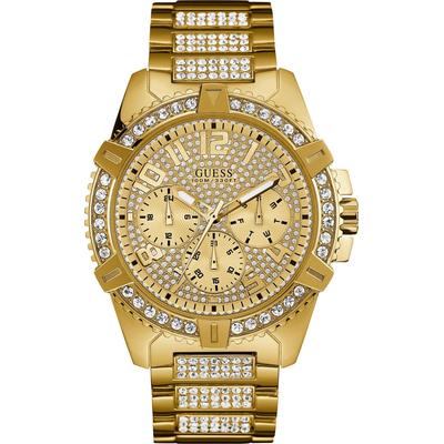 Multifunktionsuhr GUESS "FRONTIER", gold (goldfarben), Armbanduhren, Herren, Armbanduhr, Quarzuhr, Herrenuhr, Zirkonia (synth.), Edelstahlarmband