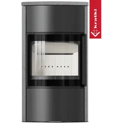 BJORN freistehender Stahlofen Ø 150 7 kW Hochdekorative wärmespeichernde Keramik GRAY SATIN; Keramikabdeckung; mit Verschlussmechanismus