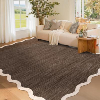 Garvee Scalloped Edge Color Blocking Bordered Area Rug