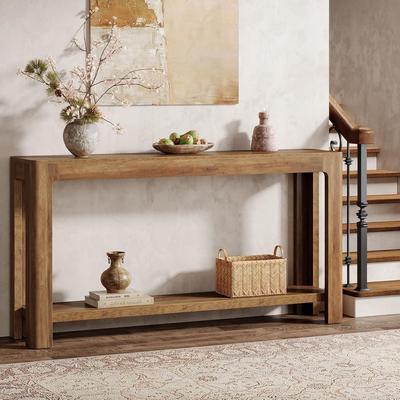 YUZHOU 63 Inch Entryway Console Table, 2-Tier Farmhouse Sofa Table Behind Couch