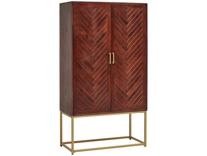 Mid.you Highboard, Gold, Walnuss, Holz, Metall, Mangoholz, vollmassiv, Struktur, 2 Fächer, 90x160x40 cm, stehend, Holzmöbel, Kleinmöbel Holz, Holzkommoden, Highboards Holz