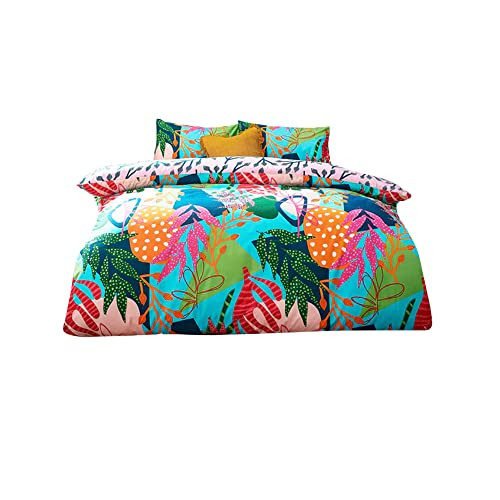 Coralina Dekbedovertrek Set met Tropisch Bloemendesign, Multi, Dubbel