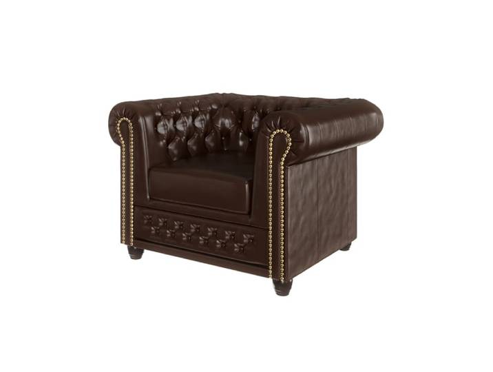 Fauteuil Chesterfield en cuir végan, marron