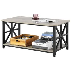 VEVOR Couchtisch Kaffeetisch im Farmhouse-Stil 100 cm, rechteckiger Couchtisch mit offenem Ablagefach, 90,7 kg belastbarer rustikaler Cocktailtisch aus Holz für Wohnzimmer Schlafzimmer Studio