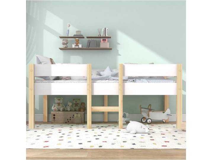 Lit mezzanine enfant 90x190 cm avec protection anti-chute rangement sous lit bois blanc