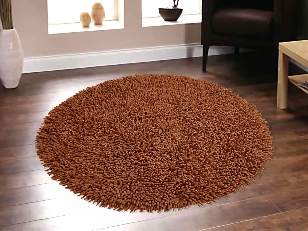 Bruine ronde katoenen badmat met antisliponderkant - 120 x 120 cm