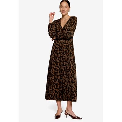 Maxikleid ZERO, Damen, Gr. 34, N-Gr, braun, schwarz, Web, Obermaterial: 97% Polyester, 3% Elasthan, gemustert, körpernah 7/8-Länge, V-Ausschnitt, elastischer Bund, Kleider Maxikleid, Gemustertes Maxikleid mit V-Ausschnitt