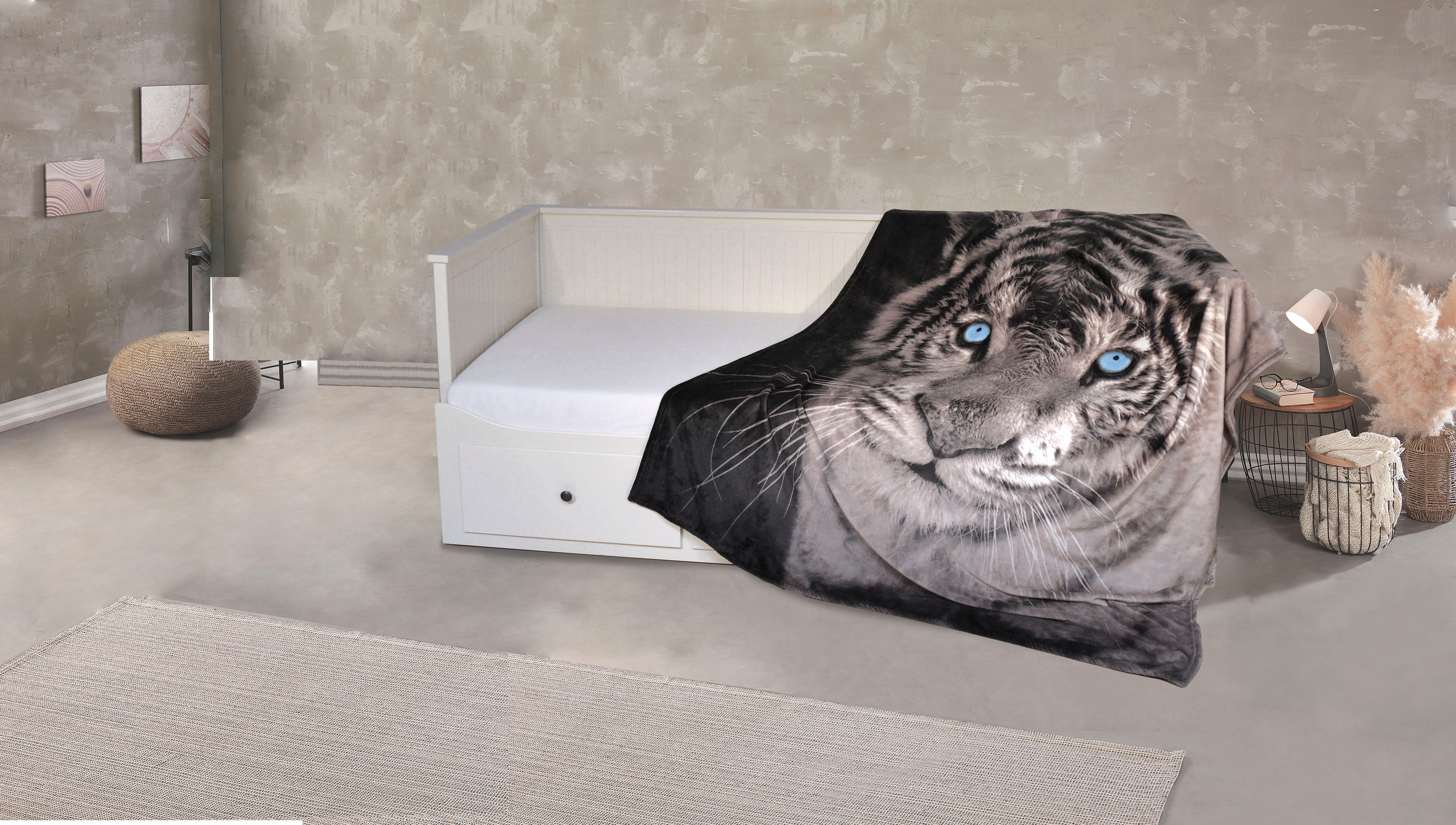 Wohndecke KINZLER "Mikrofaser Fotodruck "Tiger", bunt, B:150cm L:200cm, Polyester, Wohndecken, Wohndecke, Kuscheldecke, bedruckt, 150x200 cm bunt B/L: 150cm x 200cm