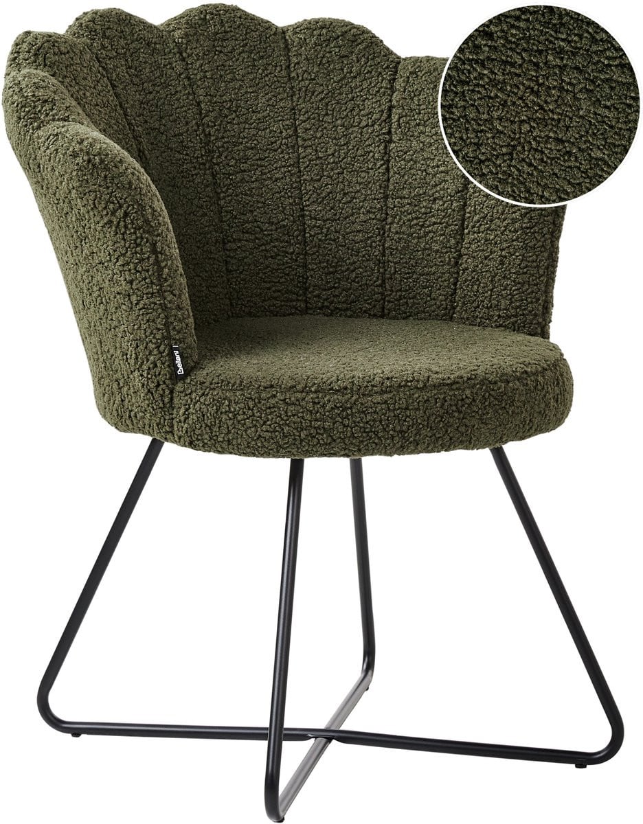 Lovelock Fauteuil met metalen frame en schelpontwerp in donkergroene bouclé