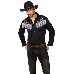 Cowboy-Hemd mit Fransen, schwarz/weiß