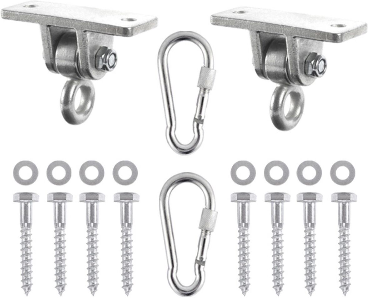 INF Kit de fixation pour balançoire extérieure - Anneaux en fonte ductile, écrous de verrouillage et mousquetons, argent