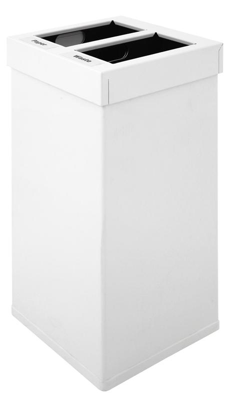 Eckiger Aluminium Abfallbehälter Haiti Mix mit 2 Inneneimer | 2x 52,5 Liter, HxBxT 76,5x36x36cm | Weiß