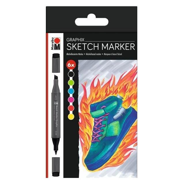 Marabu Permanent-Marker Sketch Graphix Heat, 6 Stück (6x) (0148000000102)
