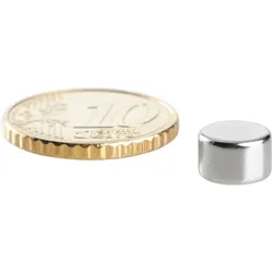 10 Scheibenmagnete Neodym 8 mm x 4 mm | N45, axial (parallel zur Höhe), silber