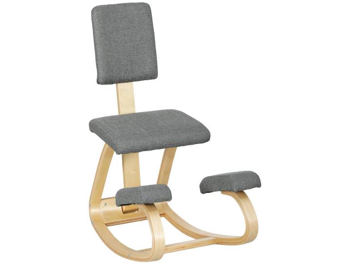 Homcom Kniestuhl Ergonomisch Kniehocker Grau, Holz, Füllung: Polyester,Schaumstoff,Schaumstoff,Schaumstoff, 51x93x84 cm, Büromöbel, Bürostühle, Bürohocker