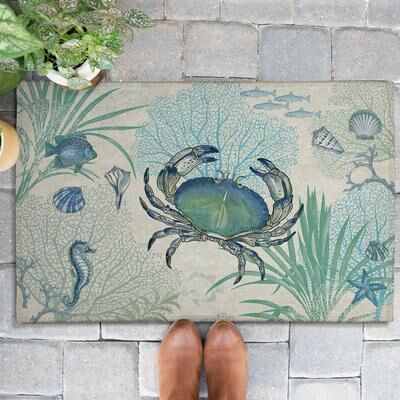 Laural Home Blue Crab Outdoor Door Mat
