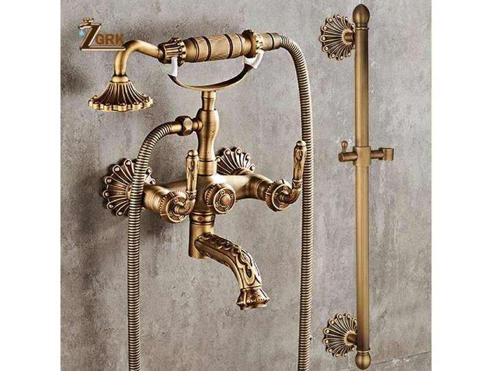 Ensemble de robinets de baignoire-douche en laiton Antique, ensemble de robinets de baignoire-douche muraux, bec de baignoire pivotant, douche de bain, robinet mitigeur sculpté à double contrôle