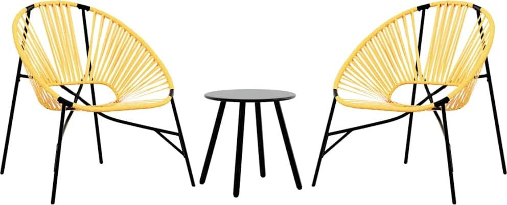 vidaXL Tuinstoelset 3-delig, zwart en geel, polyrotan
