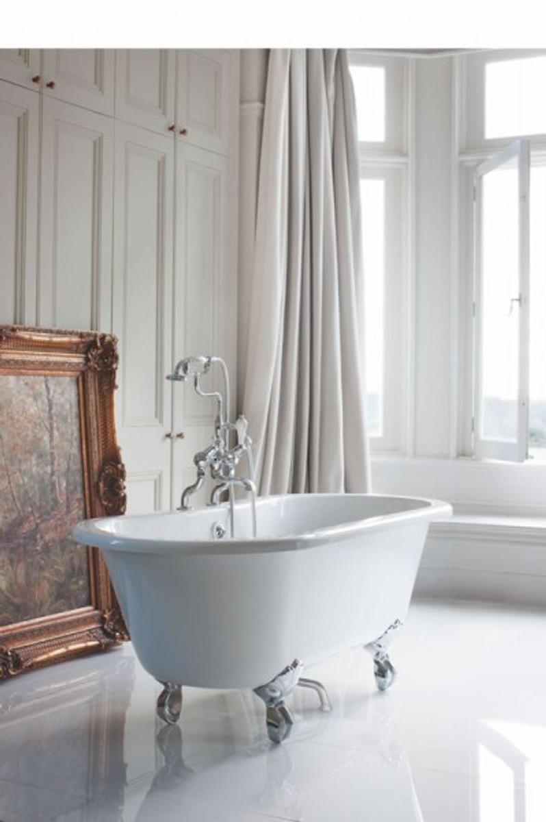 Casa Padrino Jugendstil Badewanne freistehend 1500mm BWin Weiß - Freistehende Retro Antik Badewanne