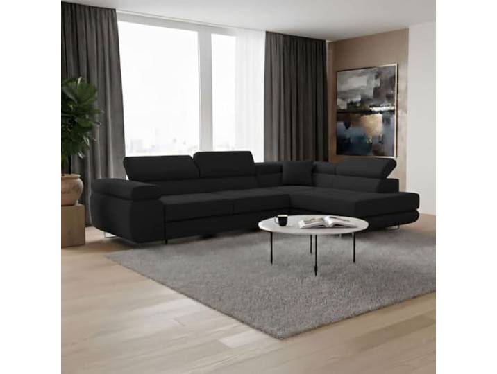 FORNIRO 24 Lendo Ecksofa 275x202x90cm Schwarz Wohnzimmer Couch Schlafsofa Mit Schlaffunktion & Bettkasten - L-Form ausziehbar Gäste bequem Stauraum Design hochwertig Eckcouch Komfort robust