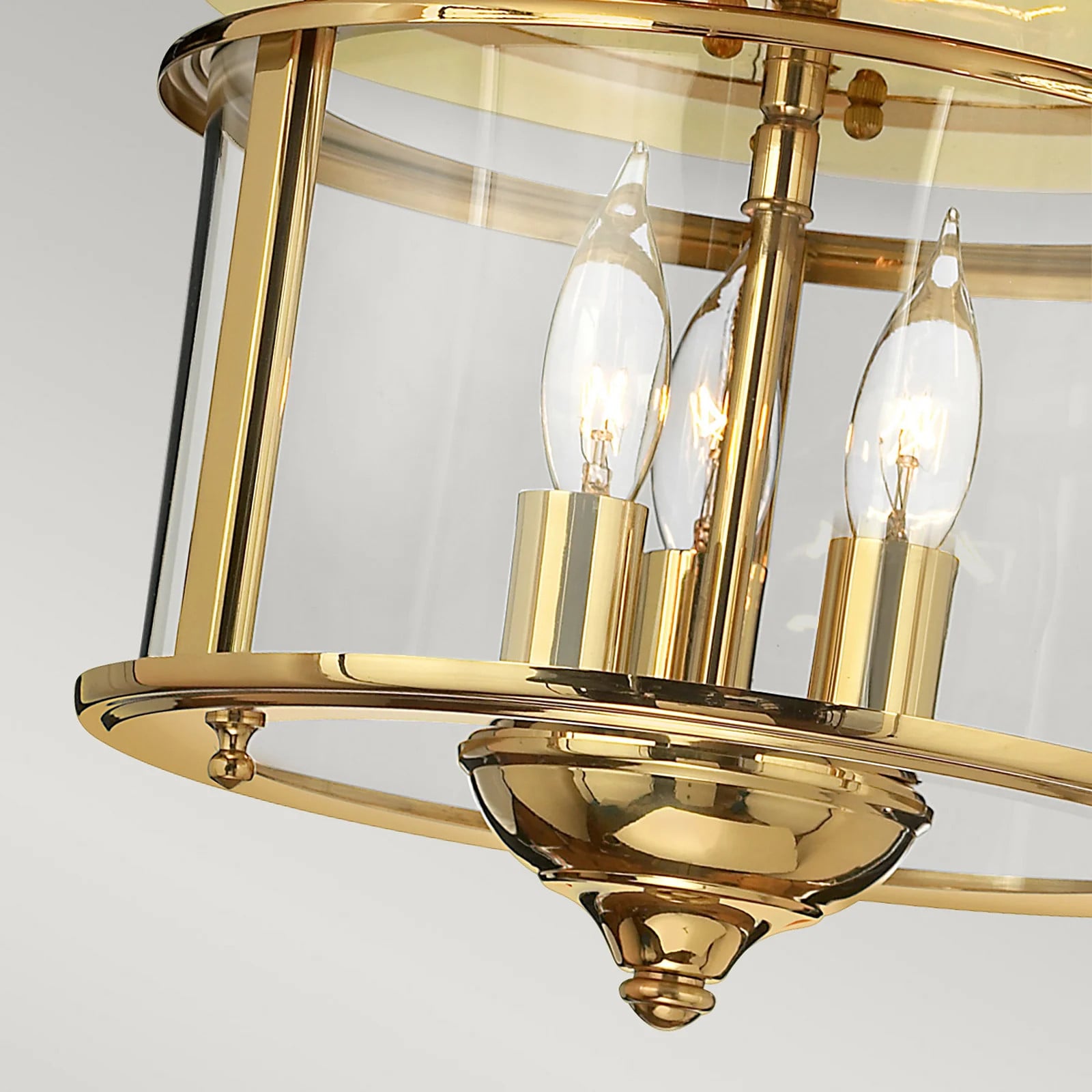 Hinkley Gentry hanglamp met 3x E14 fittingen, gepolijst messing en transparant glas