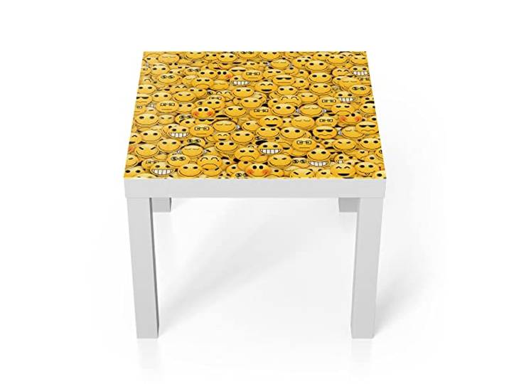 DEQORI Glastisch weiß klein 55x55 cm Motiv Vielzahl von Smileys ausgefallener Beistelltisch aus Glas Hochglanz Couchtisch fürs Wohnzimmer moderner Couch Tisch mit Design