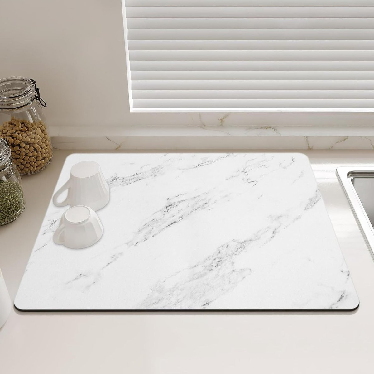 Afvoermat voor Keuken en Badkamer met Wit Marmer Design en Antislipfunctie