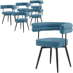 ESSZIMMERSTÜHLE drehbar 6er Set Blau Teddy-Stoff