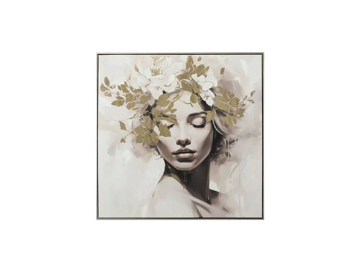 Handgemaltes, gerahmtes Bild „Gold flowered Beauty“ 82.5 x 82.5 cm Multicolor Crea Collection