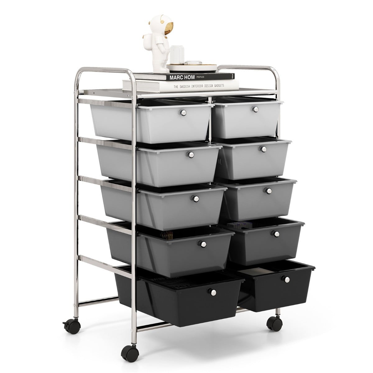 Costway Rolwagen met 10 Stapelbare Lades en Metalen Frame voor Badkamer, Kantoor of Woonkamer