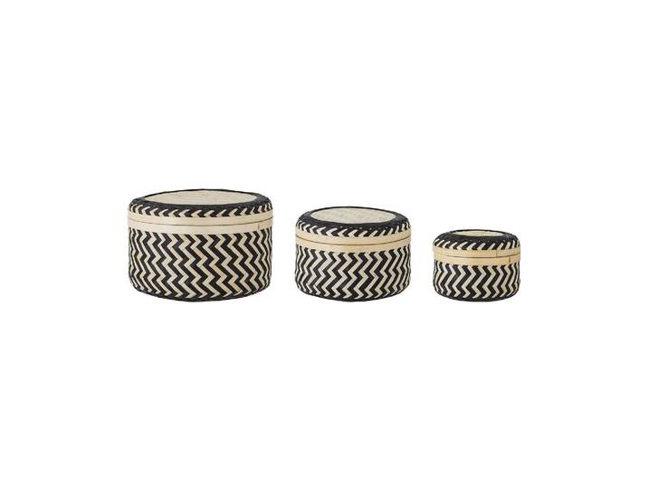 Paniers en bambou noir, avec couvercle, motif zigzag, cylindrique