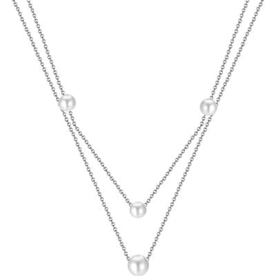 Kette mit Anhänger FIRETTI "Schmuck Geschenk Edelstahl Halsschmuck Halskette Layer doppelreihig", silber (edelstahlfarben, weiß), Halsketten, Damen, Edelstahl Perlen, L: 44,5, Edelstahl, Perlen, mit Perle (synth.)