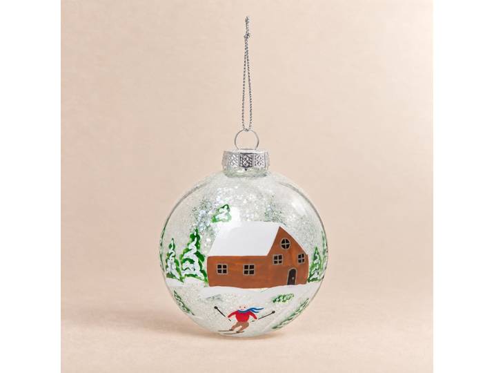 Mehrfarbige Weihnachtskugel aus Glas mit Landschaftsdesign