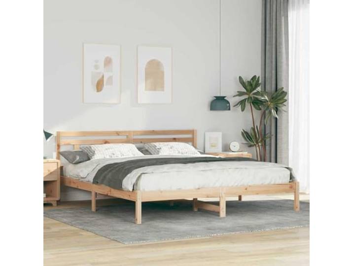 RJPLMFV Bettgestell, massives Kiefernholz, Braun, 180 x 200 cm Mit Kopfteil, modernes Design, inklusive Latten, quadratischen Füßen, einfache Montage